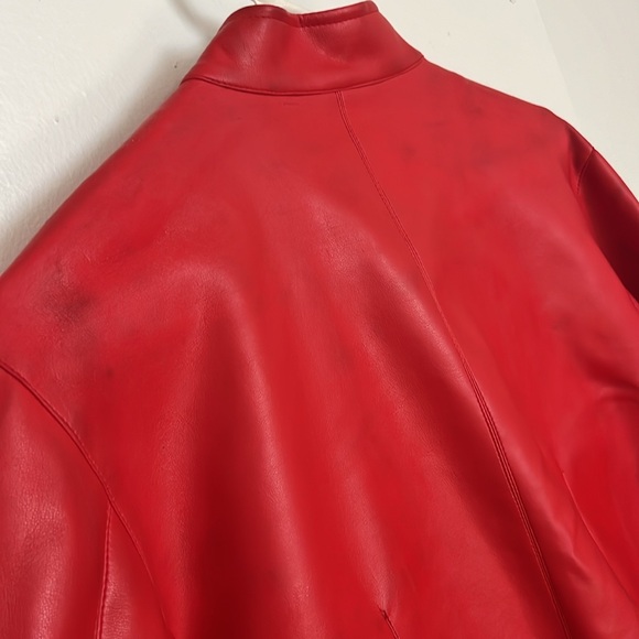 Vintage Y2K Red Vegan Leather Bomber Jacket - Picture 5 of 16